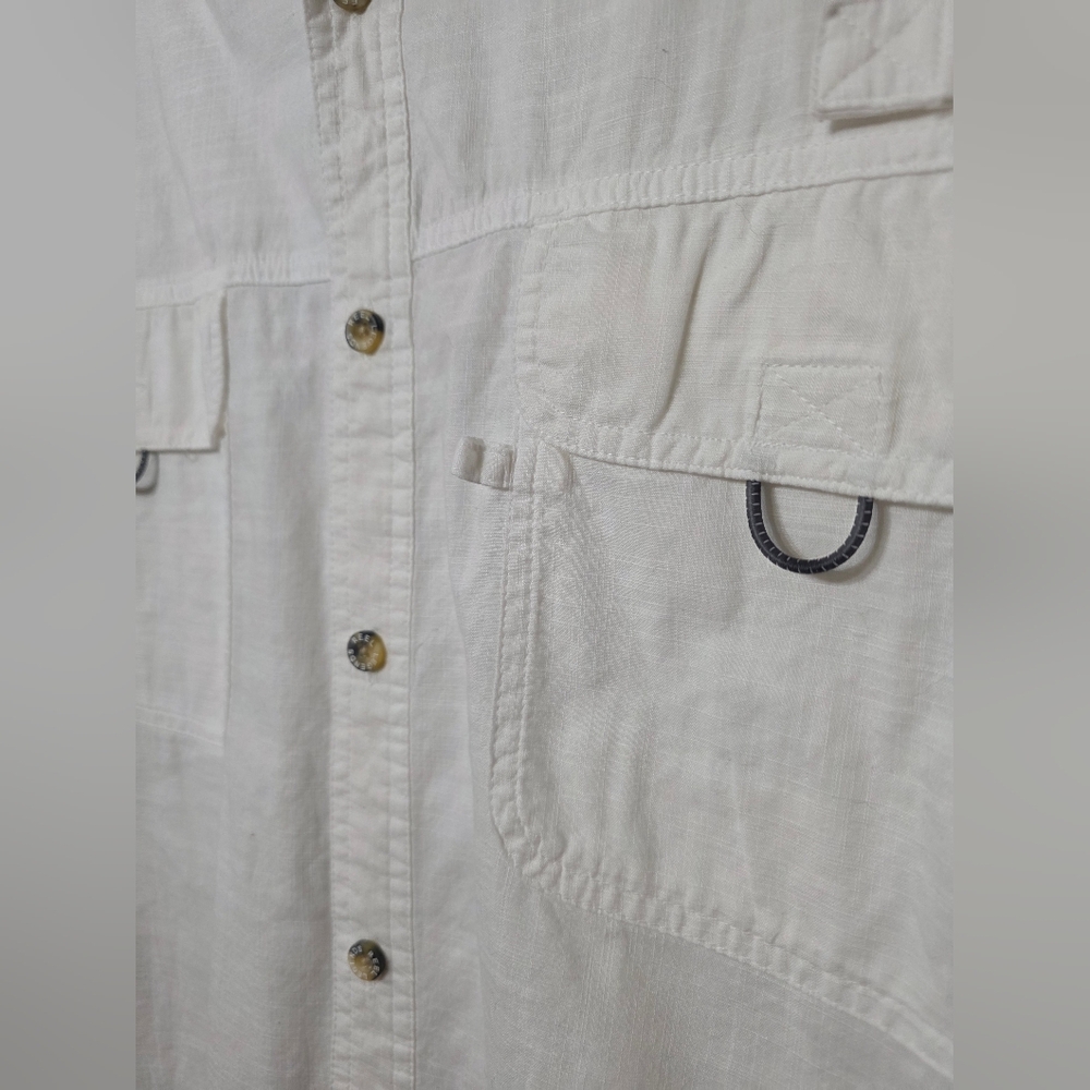 Reel Legends White Cotton Short-Sleeve Button-Front Fishing Shirt - Picture 3 of 4
